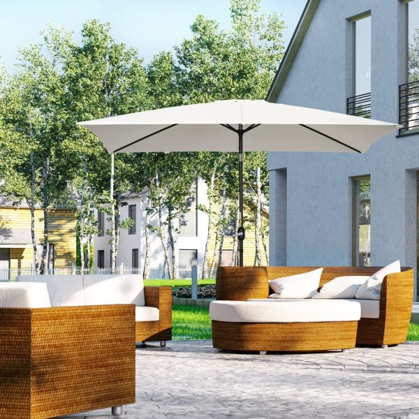 3x2m Patio Parasol Canopy Tilt Crank 6 Ribs Sun Shade Garden White - Image 2