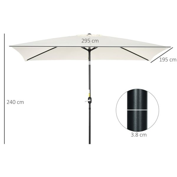 3x2m Patio Parasol Canopy Tilt Crank 6 Ribs Sun Shade Garden White - Image 3