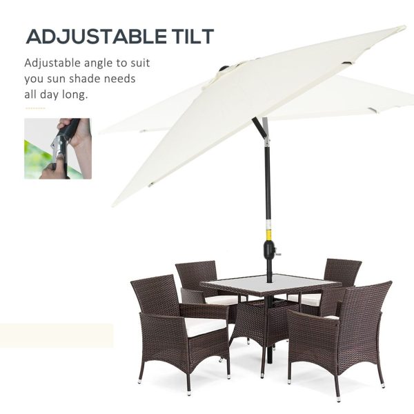 3x2m Patio Parasol Canopy Tilt Crank 6 Ribs Sun Shade Garden White - Image 4