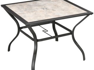 Garden Table with Parasol Hole w/ PC Board Tabletop for 4 Persons
