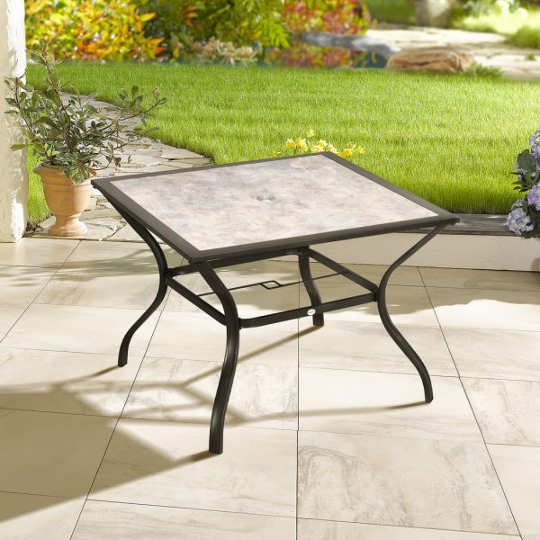 Garden Table with Parasol Hole w/ PC Board Tabletop for 4 Persons - Image 2