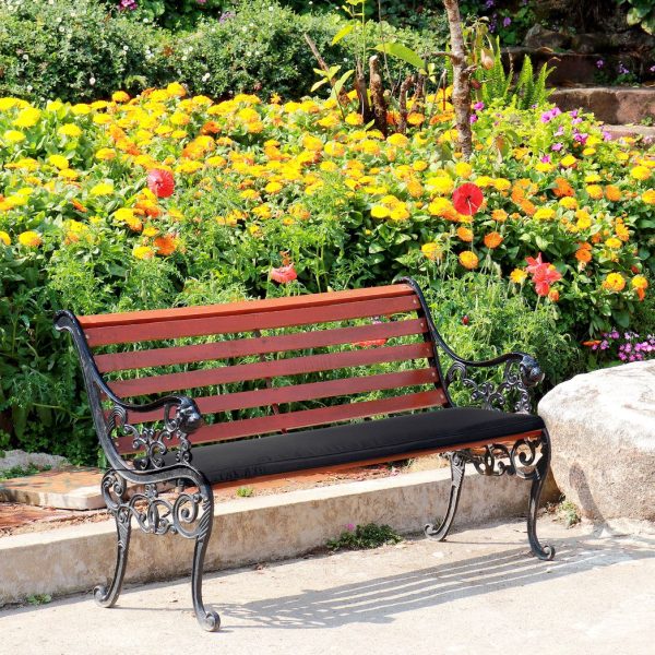 2-Seater Bench Cushion Polyester Cover Seat Pad Replacement Black - Image 2