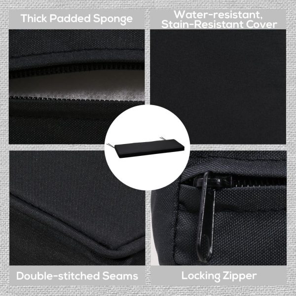 2-Seater Bench Cushion Polyester Cover Seat Pad Replacement Black - Image 5
