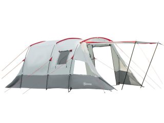 6-8 Person Tunnel Tent, Two-room Camping Tent with Carry Bag, Grey