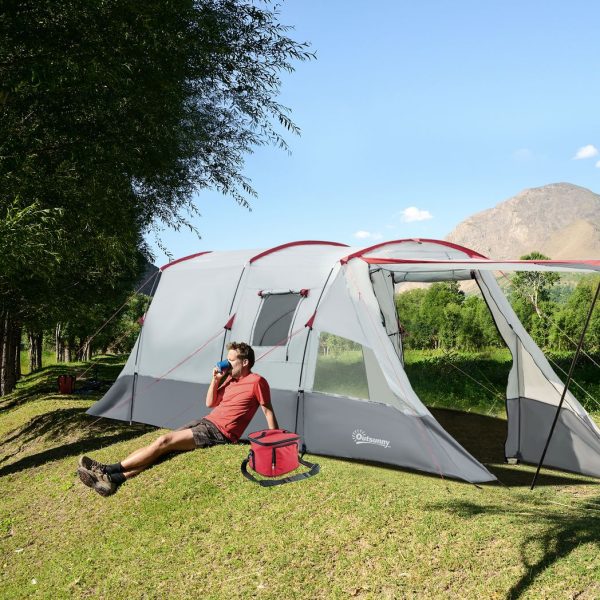 6-8 Person Tunnel Tent, Two-room Camping Tent with Carry Bag, Grey - Image 2
