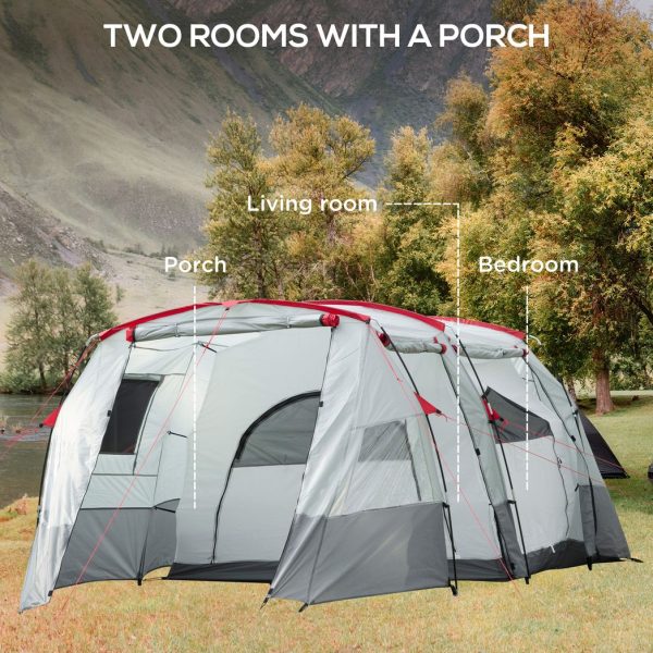 6-8 Person Tunnel Tent, Two-room Camping Tent with Carry Bag, Grey - Image 4