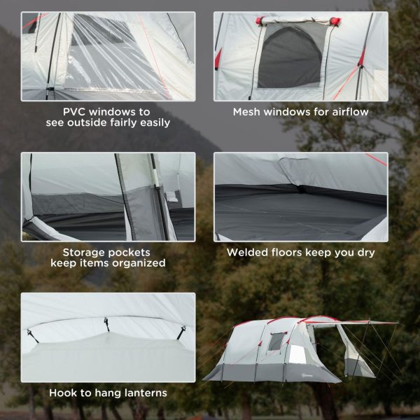 6-8 Person Tunnel Tent, Two-room Camping Tent with Carry Bag, Grey - Image 6