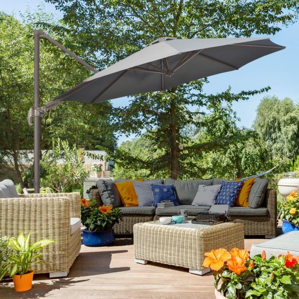3(m) Cantilever Parasol 360ï¿½ Rotation Roma Umbrella with Tilt Grey - Image 2