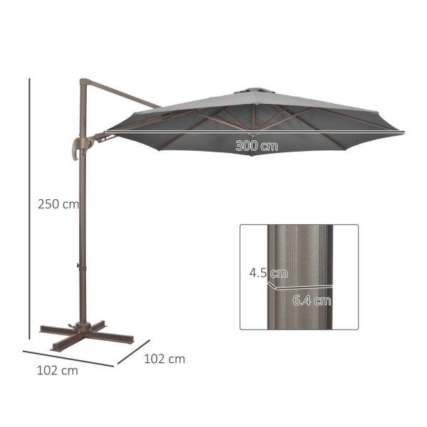 3(m) Cantilever Parasol 360ï¿½ Rotation Roma Umbrella with Tilt Grey - Image 3