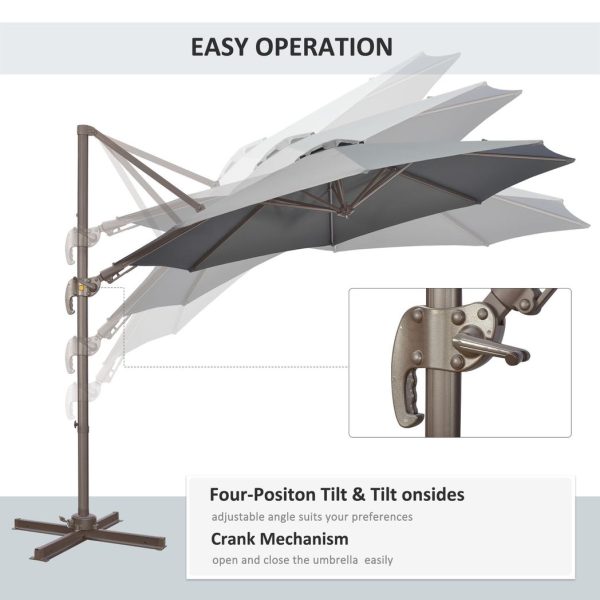 3(m) Cantilever Parasol 360ï¿½ Rotation Roma Umbrella with Tilt Grey - Image 4
