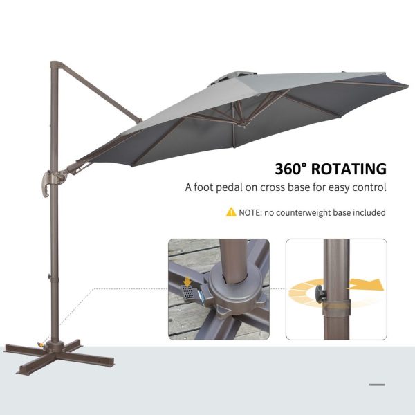 3(m) Cantilever Parasol 360ï¿½ Rotation Roma Umbrella with Tilt Grey - Image 5