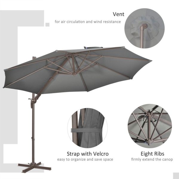 3(m) Cantilever Parasol 360ï¿½ Rotation Roma Umbrella with Tilt Grey - Image 6