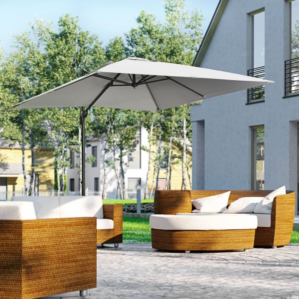 2.7 x 2.7 m Cantilever Parasol Garden Umbrella w/ Cross Base Grey - Image 2