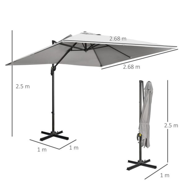 2.7 x 2.7 m Cantilever Parasol Garden Umbrella w/ Cross Base Grey - Image 3