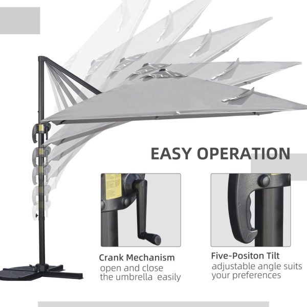 2.7 x 2.7 m Cantilever Parasol Garden Umbrella w/ Cross Base Grey - Image 4