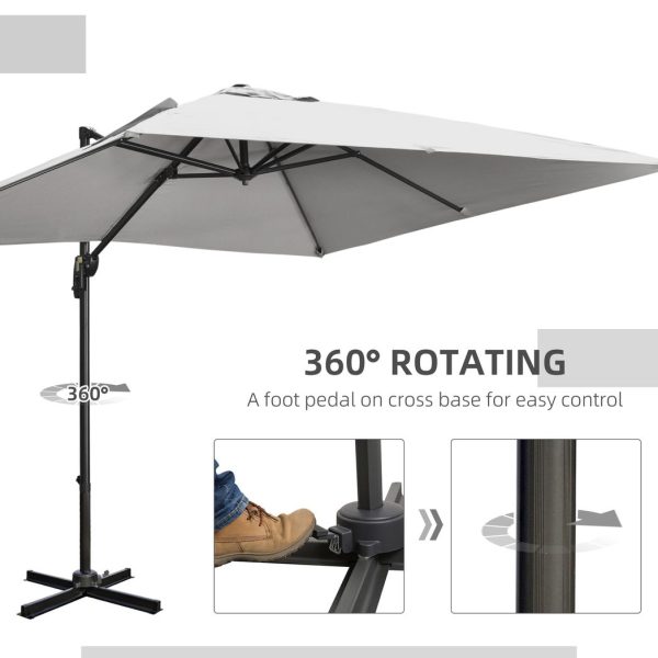 2.7 x 2.7 m Cantilever Parasol Garden Umbrella w/ Cross Base Grey - Image 5