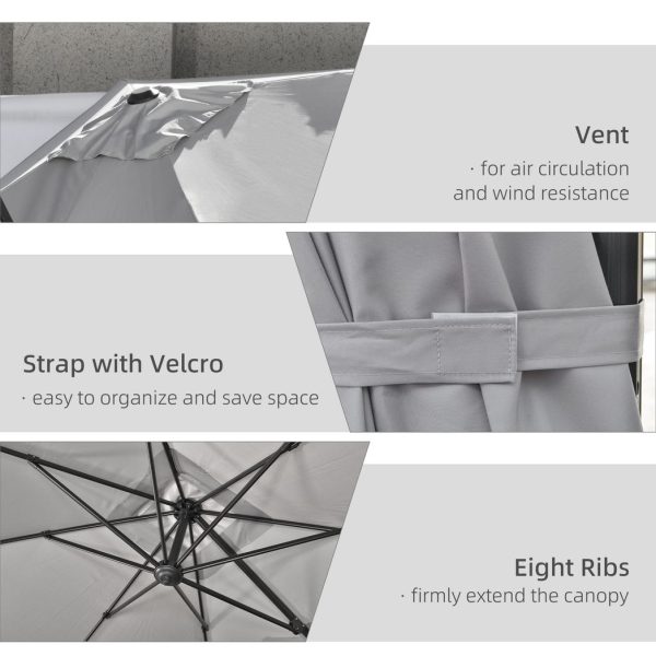2.7 x 2.7 m Cantilever Parasol Garden Umbrella w/ Cross Base Grey - Image 6