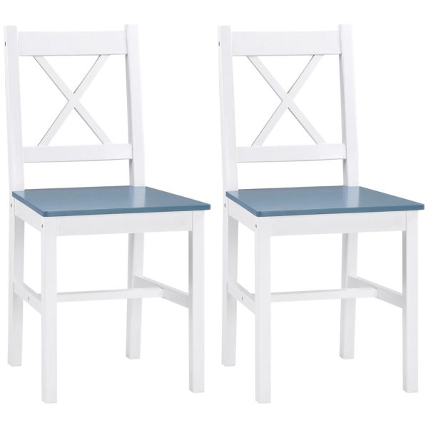 Dining Chairs Set of 2, Pine Wood Frame, Cross Back for Kitchen White