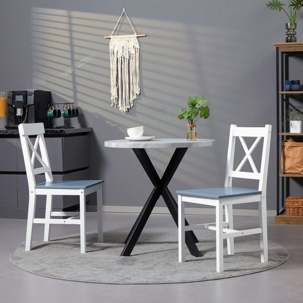Dining Chairs Set of 2, Pine Wood Frame, Cross Back for Kitchen White - Image 2