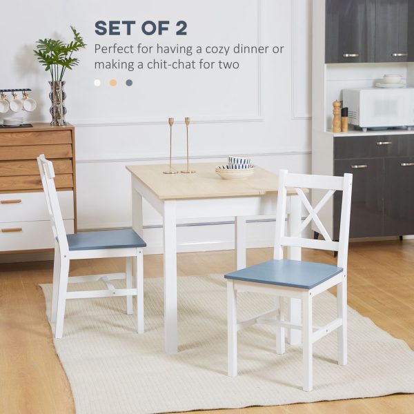 Dining Chairs Set of 2, Pine Wood Frame, Cross Back for Kitchen White - Image 4