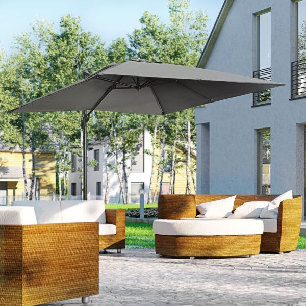 2.7 x 2.7 m Cantilever Parasol Garden Umbrella w/ Cross Base Dark Grey - Image 2