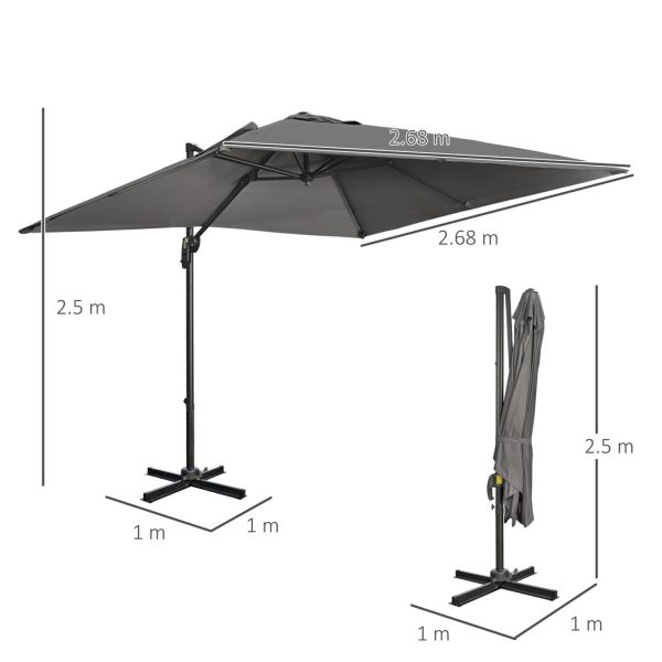 2.7 x 2.7 m Cantilever Parasol Garden Umbrella w/ Cross Base Dark Grey - Image 3