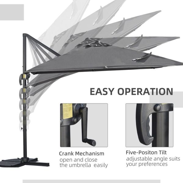 2.7 x 2.7 m Cantilever Parasol Garden Umbrella w/ Cross Base Dark Grey - Image 4