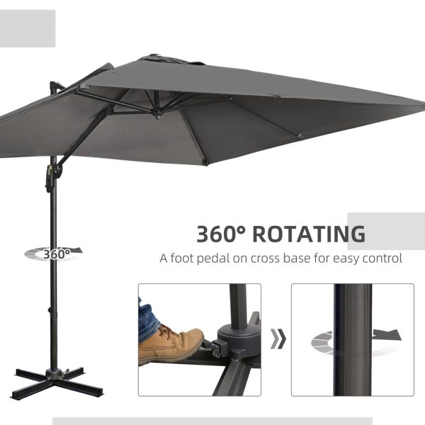 2.7 x 2.7 m Cantilever Parasol Garden Umbrella w/ Cross Base Dark Grey - Image 5