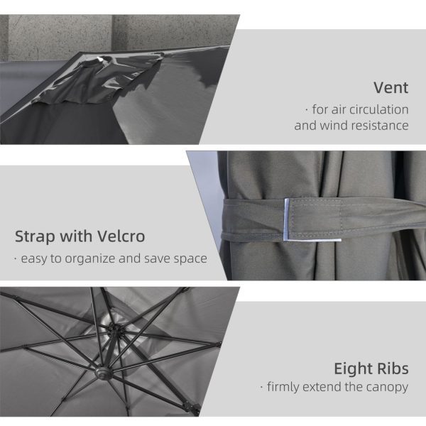 2.7 x 2.7 m Cantilever Parasol Garden Umbrella w/ Cross Base Dark Grey - Image 6