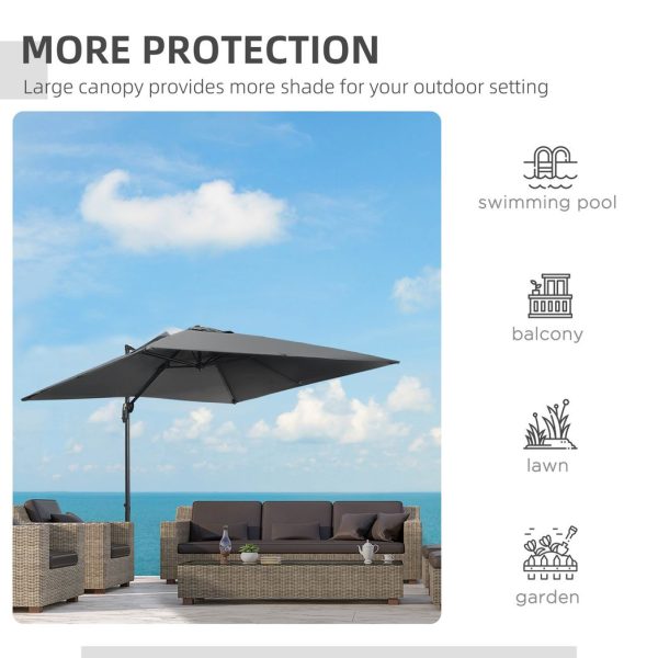 2.7 x 2.7 m Cantilever Parasol Garden Umbrella w/ Cross Base Dark Grey - Image 7