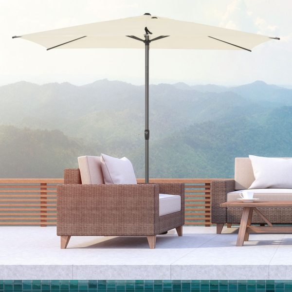2.58m Aluminium Garden Parasol Sun Umbrella Angled Canopy Beige - Image 2