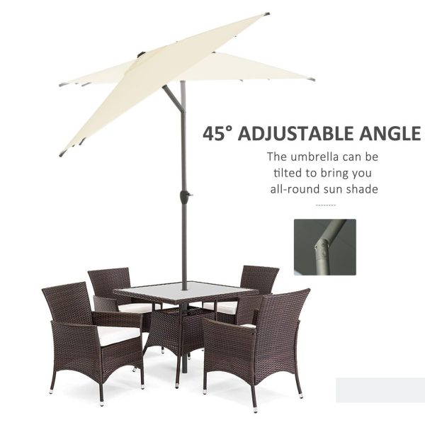 2.58m Aluminium Garden Parasol Sun Umbrella Angled Canopy Beige - Image 4
