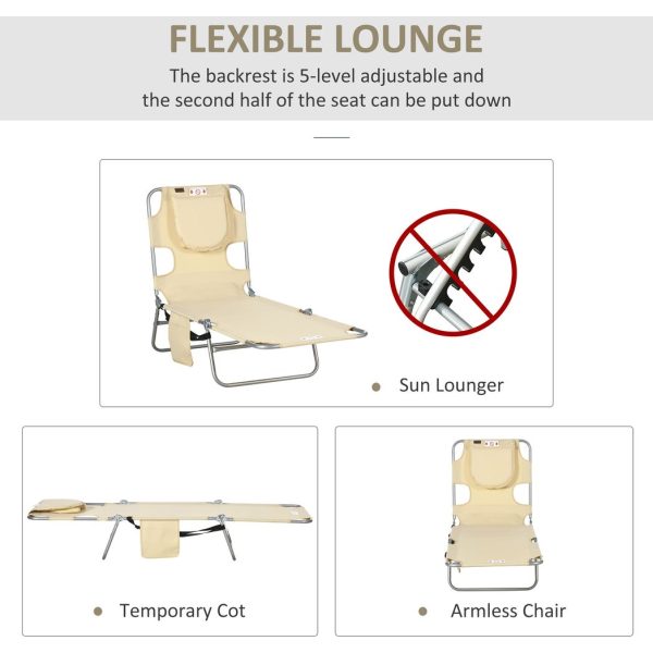 Patio Foldable Sun Lounger 5 Level Adjustable Reclining Chair Beige - Image 4
