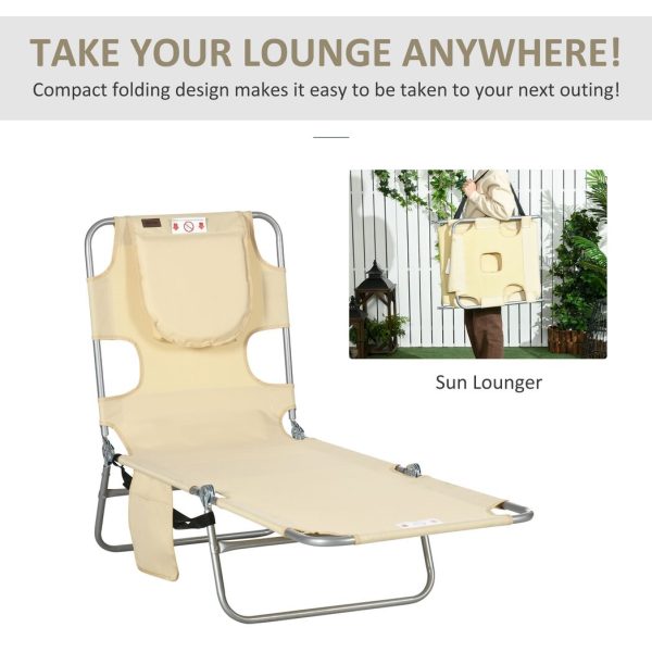 Patio Foldable Sun Lounger 5 Level Adjustable Reclining Chair Beige - Image 5
