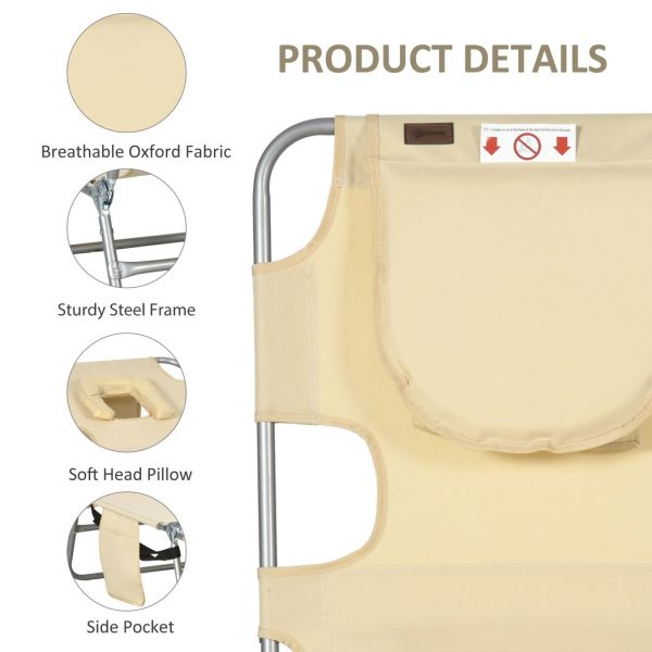 Patio Foldable Sun Lounger 5 Level Adjustable Reclining Chair Beige - Image 6
