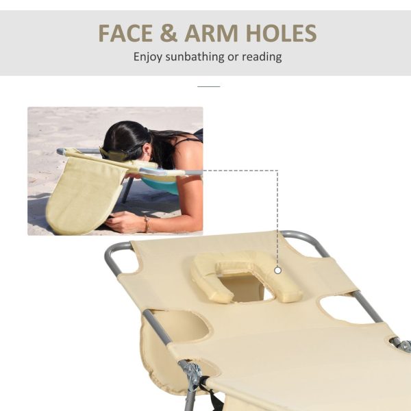 Patio Foldable Sun Lounger 5 Level Adjustable Reclining Chair Beige - Image 7