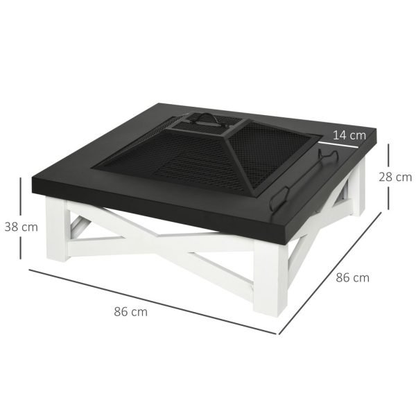 Outsunny 86cm Square Garden Fire Pit Square Table w/ Poker Mesh Cover Log Grate - Image 3
