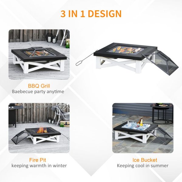 Outsunny 86cm Square Garden Fire Pit Square Table w/ Poker Mesh Cover Log Grate - Image 4