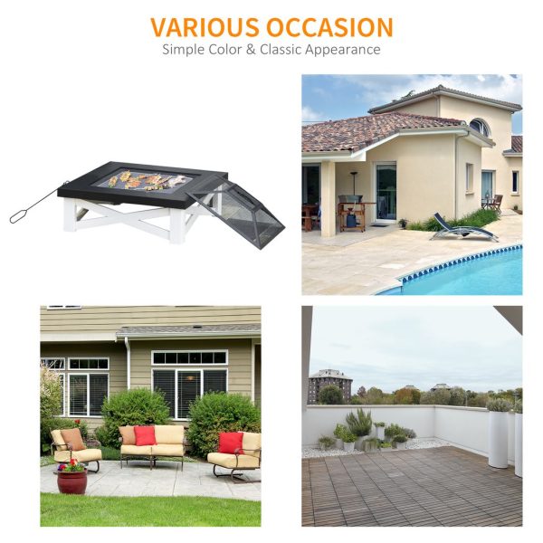 Outsunny 86cm Square Garden Fire Pit Square Table w/ Poker Mesh Cover Log Grate - Image 6