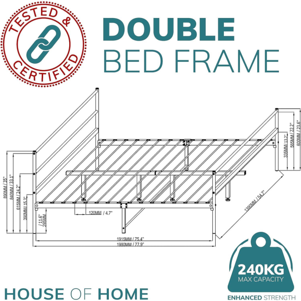 Extra Strong Double Metal Bed Frame In Black - Improved - Image 8