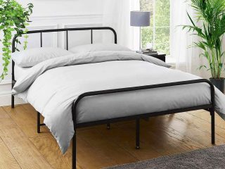 Extra Strong Double Metal Bed Frame with Rounded Head and Foot Board In Black - Improved