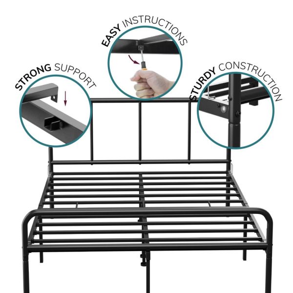 Extra Strong Double Metal Bed Frame with Rounded Head and Foot Board In Black - Improved - Image 3