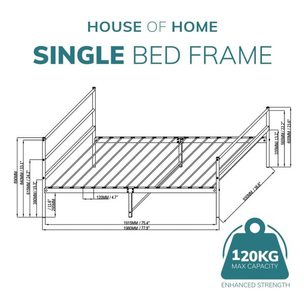 Extra Strong Single Metal Bed Frame In Black - Improved - Image 2