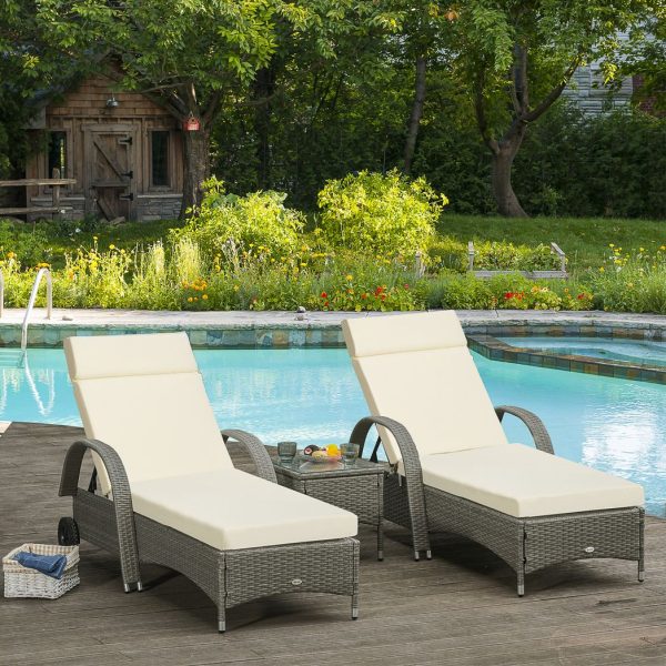 Set of 2 Lounger Cushions Deep Seat Patio Cushions with Ties White - Image 2