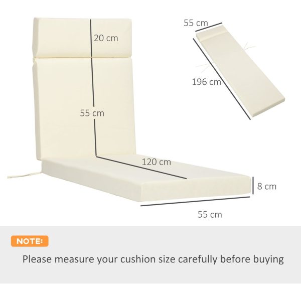 Set of 2 Lounger Cushions Deep Seat Patio Cushions with Ties White - Image 3