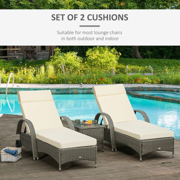 Set of 2 Lounger Cushions Deep Seat Patio Cushions with Ties White - Image 4