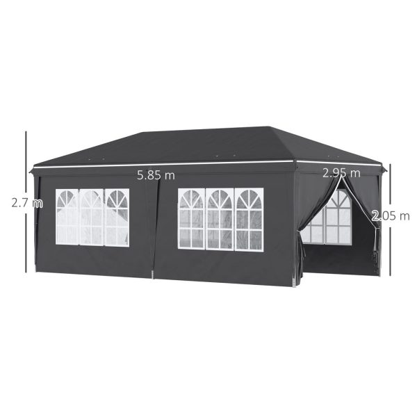 3 x 6m Pop Up Gazebo Height Adjustable Party Tent w/ Storage Bag Black - Image 3