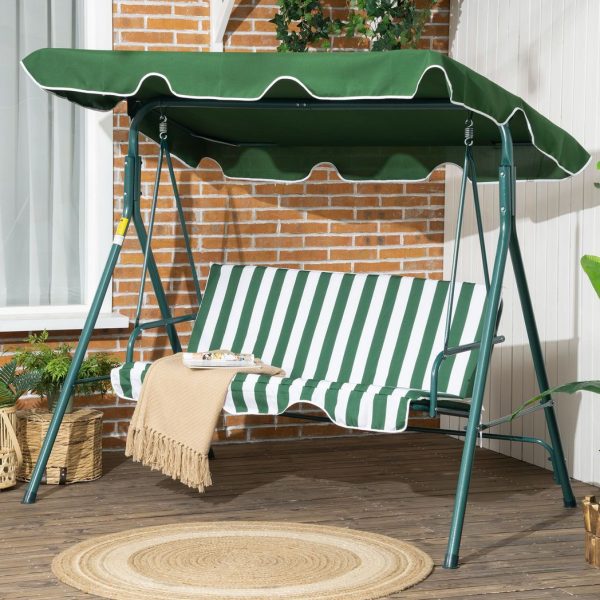 Outdoor 3-person Porch Swing Chair with Adjustable Canopy Green - Image 2