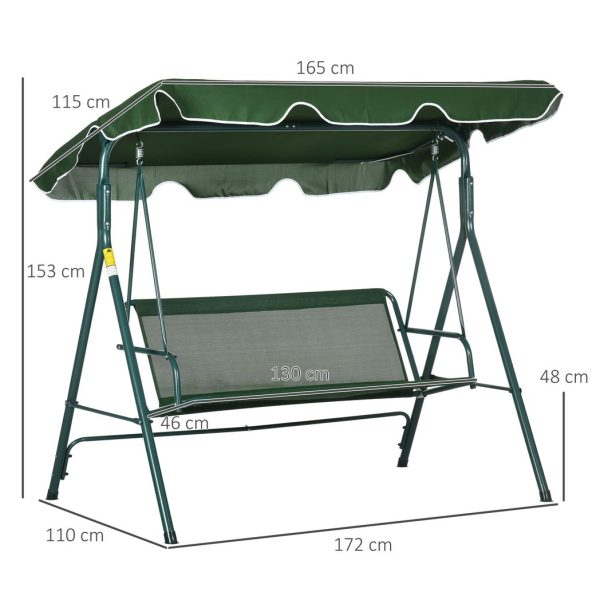 Outdoor 3-person Porch Swing Chair with Adjustable Canopy Green - Image 3