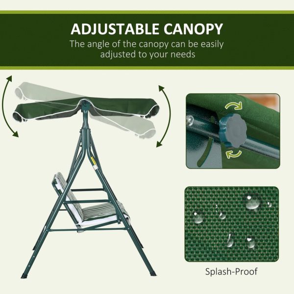 Outdoor 3-person Porch Swing Chair with Adjustable Canopy Green - Image 4